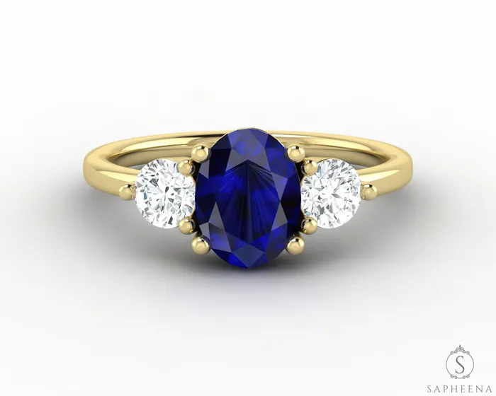 Sapheena Jewelry Orion Three Stone 175 Ct Oval Cut Blue Sapphire Engagement Ring Rings