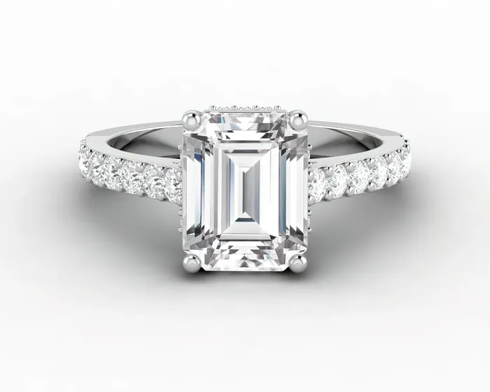 Sapheena Jewelry Rings Luna 25 Ct Solitaire Emerald Cut Engagement Ring With Side Stones