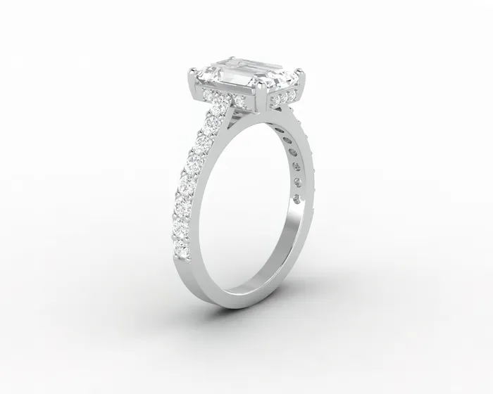 Sapheena Jewelry Rings Luna 25 Ct Solitaire Emerald Cut Engagement Ring With Side Stones