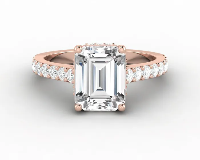 Sapheena Jewelry Rings Luna 25 Ct Solitaire Emerald Cut Engagement Ring With Side Stones