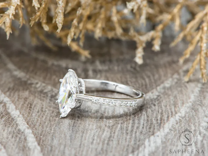 Sapheena Jewelry Rings Trixie 10 Ct Marquise Cut Engagement Ring with Side Stones