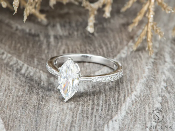 Sapheena Jewelry Rings Trixie 10 Ct Marquise Cut Engagement Ring with Side Stones