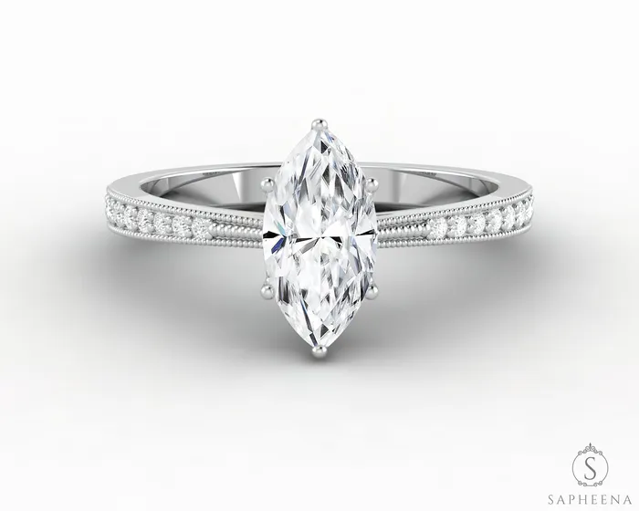Sapheena Jewelry Rings Trixie 10 Ct Marquise Cut Engagement Ring with Side Stones