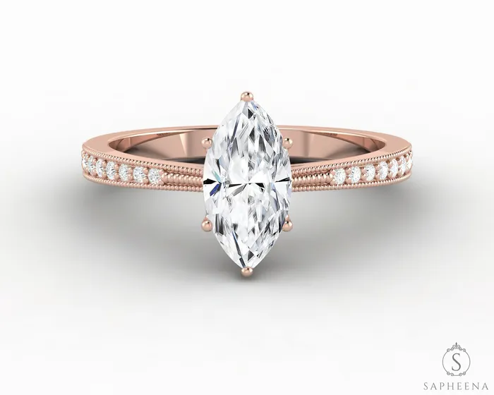 Sapheena Jewelry Rings Trixie 10 Ct Marquise Cut Engagement Ring with Side Stones