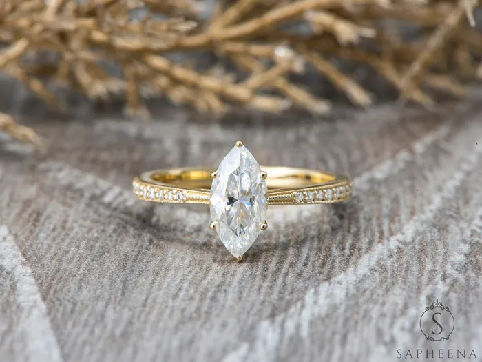 Sapheena Jewelry Rings Trixie 10 Ct Marquise Cut Engagement Ring with Side Stones