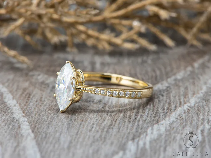 Sapheena Jewelry Rings Trixie 10 Ct Marquise Cut Engagement Ring with Side Stones