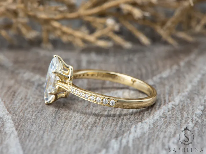 Sapheena Jewelry Rings Trixie 10 Ct Marquise Cut Engagement Ring with Side Stones