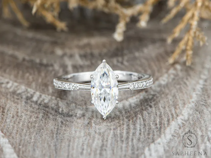 Sapheena Jewelry Rings Trixie 10 Ct Marquise Cut Engagement Ring with Side Stones