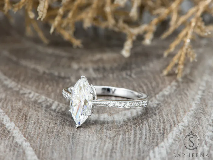 Sapheena Jewelry Rings Trixie 10 Ct Marquise Cut Engagement Ring with Side Stones