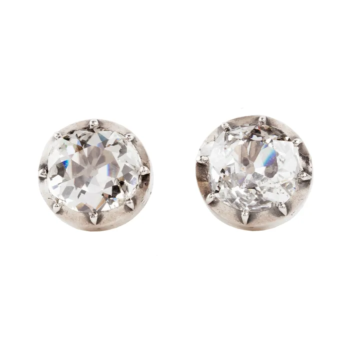 Victorian Era Old Mine Cut Diamond stud earrings Bell Bird Antiques Earrings