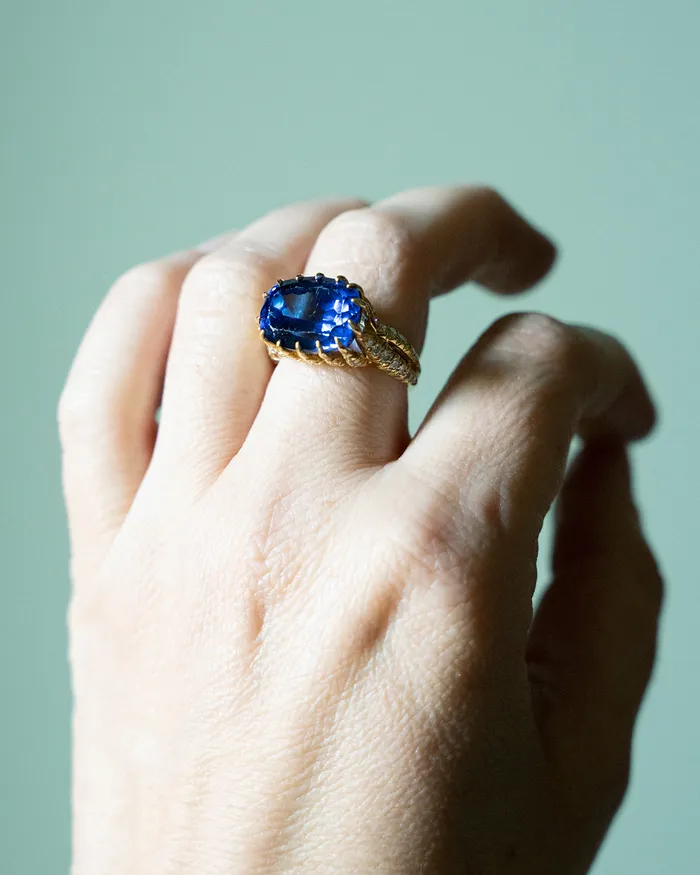 Vintage Diamond Tanzanite Ring Bell Bird Antiques Rings