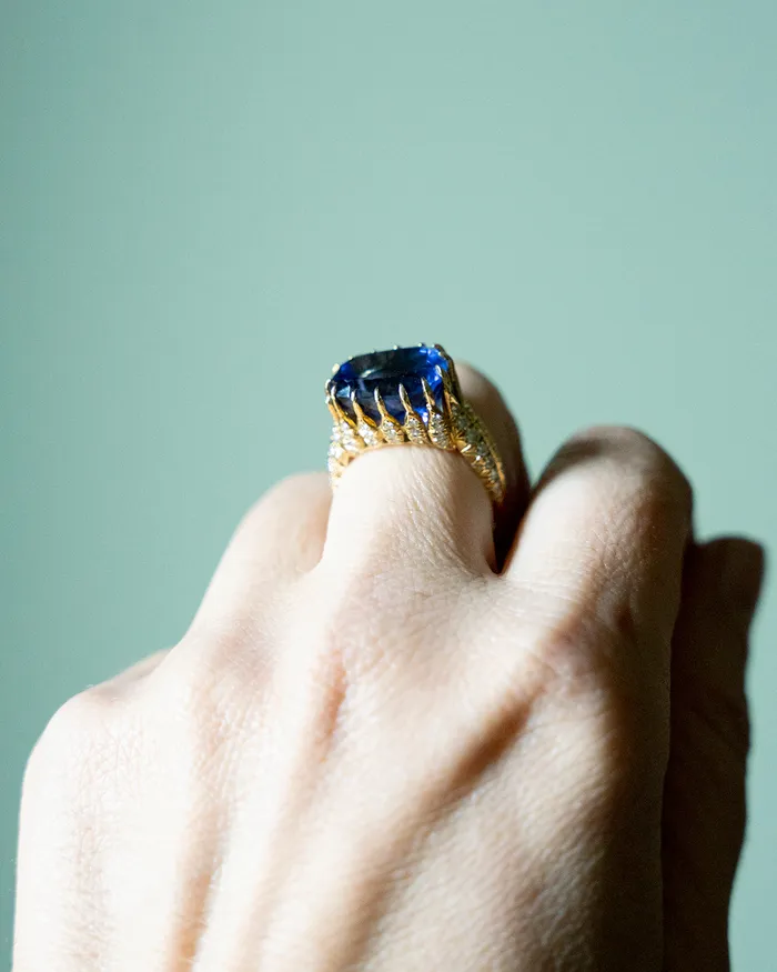 Vintage Diamond Tanzanite Ring Bell Bird Antiques Rings