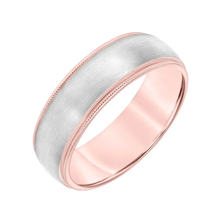 White Gold Rose Gold Mens Wedding Band FREDERICK GOLDMAN Rings
