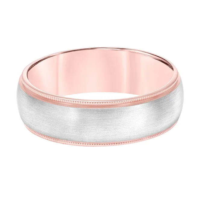 White Gold Rose Gold Mens Wedding Band FREDERICK GOLDMAN Rings