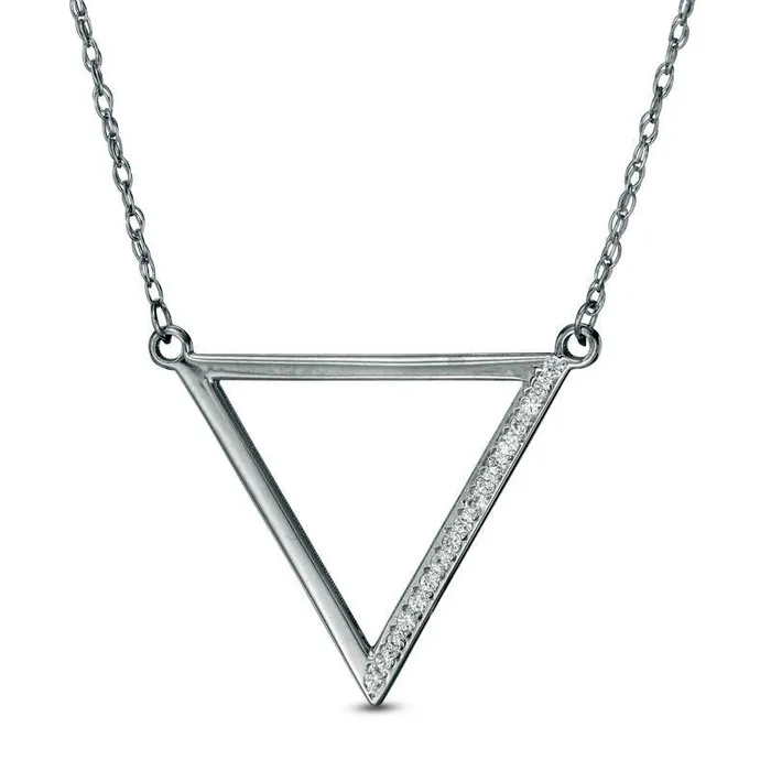 005 CT TW Natural Diamond LaserCut Triangle Necklace in 10K White Gold Goldia Necklaces