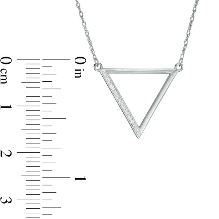 005 CT TW Natural Diamond LaserCut Triangle Necklace in 10K White Gold Goldia Necklaces