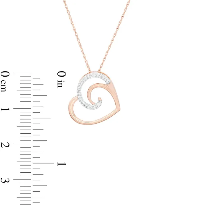 005 CT TW Natural Diamond Swirl Tilted Heart Pendant in 10K Rose Gold Goldia Necklaces