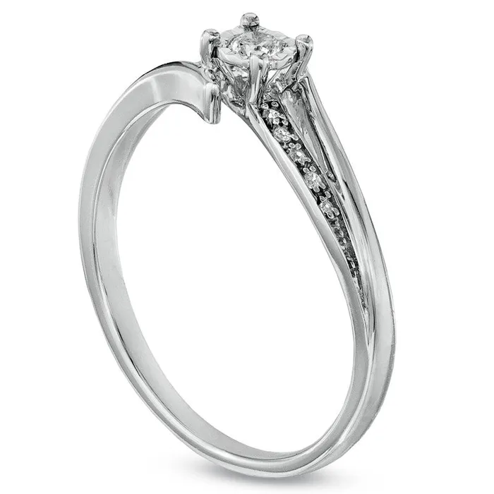 007 CT TW Natural Diamond Bypass Promise Ring in Solid 10K White Gold Goldia Rings