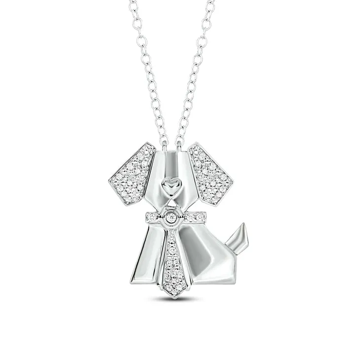 01 CT TW Natural Diamond Dog with Tie Pendant in Sterling Silver Goldia Necklaces