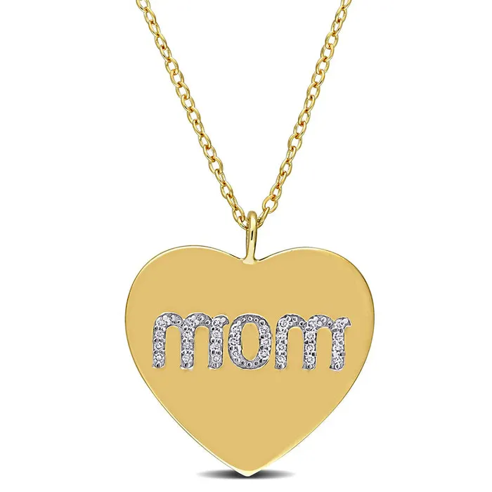 01 CT TW Natural Diamond mom Heart Pendant in Sterling Silver with Yellow Rhodium Plate Goldia Necklaces