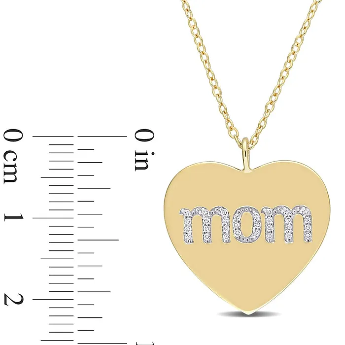 01 CT TW Natural Diamond mom Heart Pendant in Sterling Silver with Yellow Rhodium Plate Goldia Necklaces