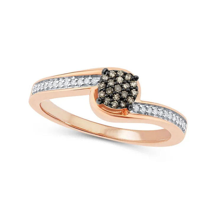 017 CT TW Champagne and White Composite Natural Diamond Swirl Ring in Solid 10K Rose Gold Goldia Rings