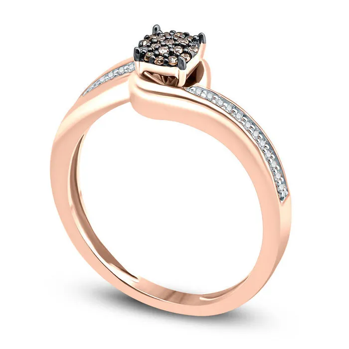 017 CT TW Champagne and White Composite Natural Diamond Swirl Ring in Solid 10K Rose Gold Goldia Rings