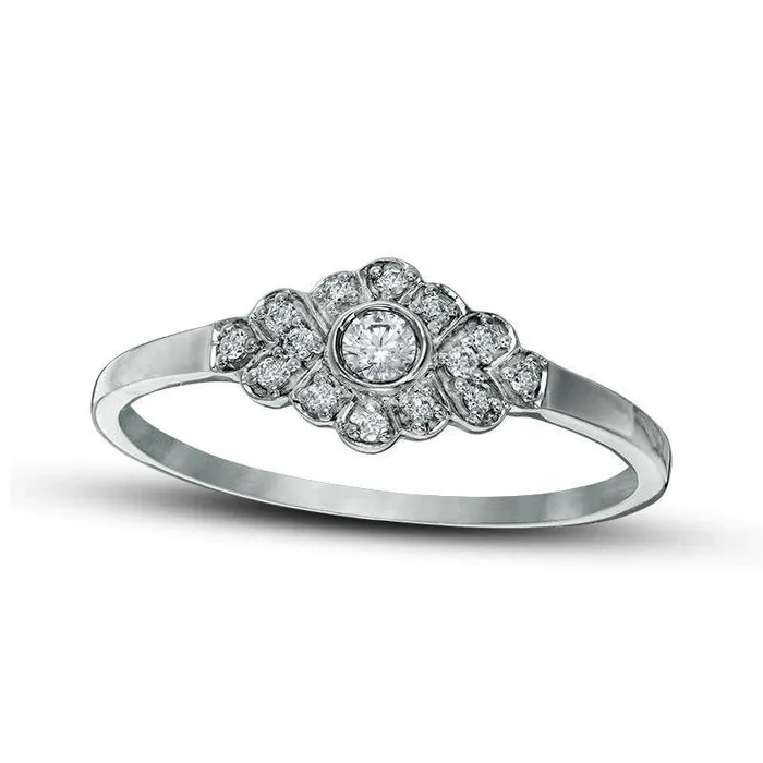 017 CT TW Natural Diamond Chevron Ring in Solid 10K White Gold Goldia Rings