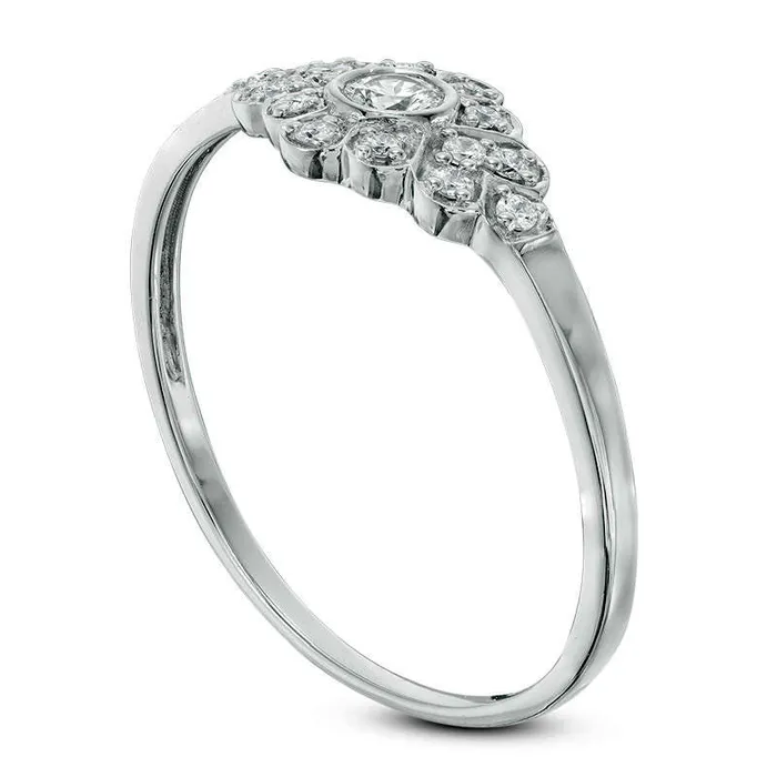 017 CT TW Natural Diamond Chevron Ring in Solid 10K White Gold Goldia Rings