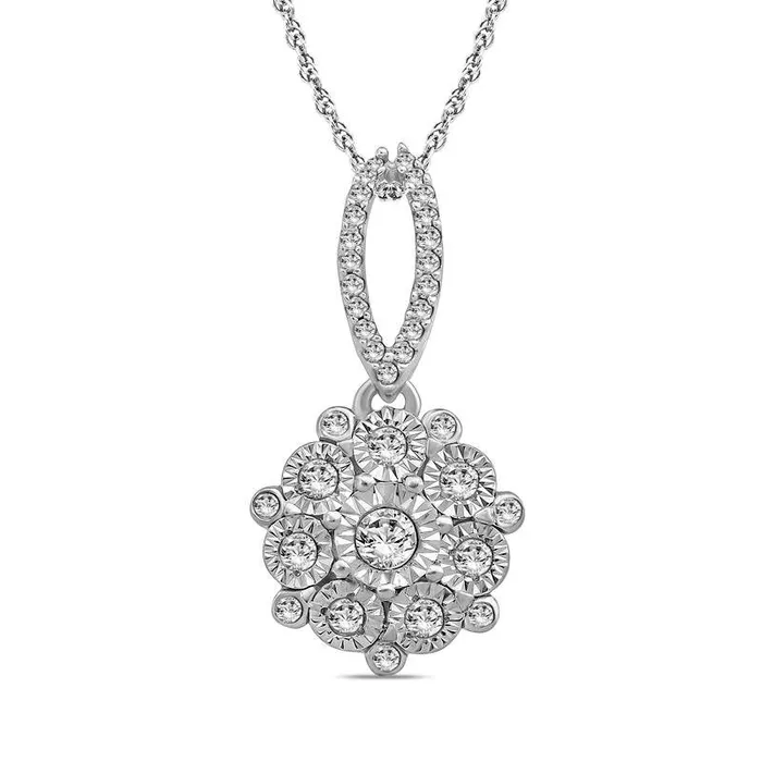 02 CT TW Composite Natural Diamond Pendant in Sterling Silver Goldia Necklaces