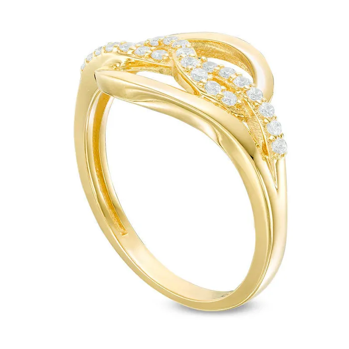 020 CT TW Natural Diamond Infinity Knot Bypass Ring in Solid 10K Yellow Gold Goldia Rings