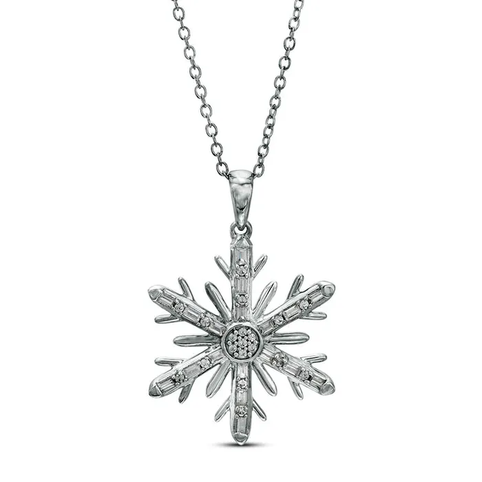 025 CT TW Composite Natural Diamond Snowflake Pendant in Sterling Silver Goldia Necklaces