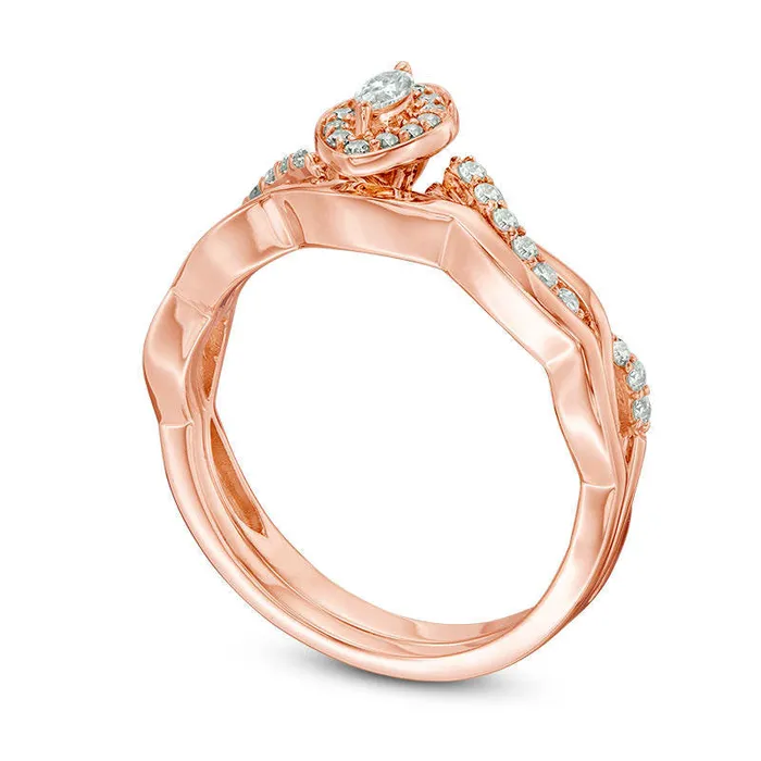 025 CT TW Marquise Natural Diamond Frame Twist Bridal Engagement Ring Set in Solid 10K Rose Gold Goldia Rings