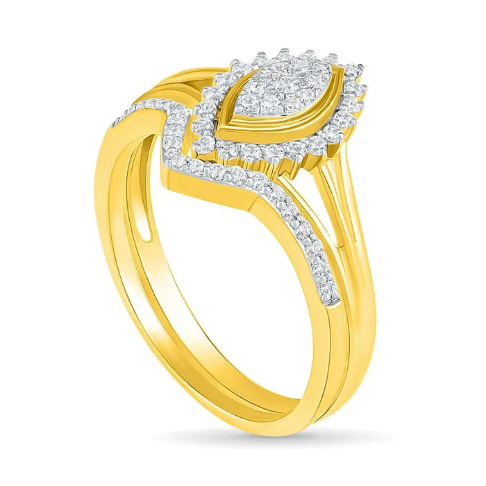 033 CT TW Composite Natural Diamond Marquise Frame Sunburst Bridal Engagement Ring Set in Solid 10K Yellow Gold Goldia Rings