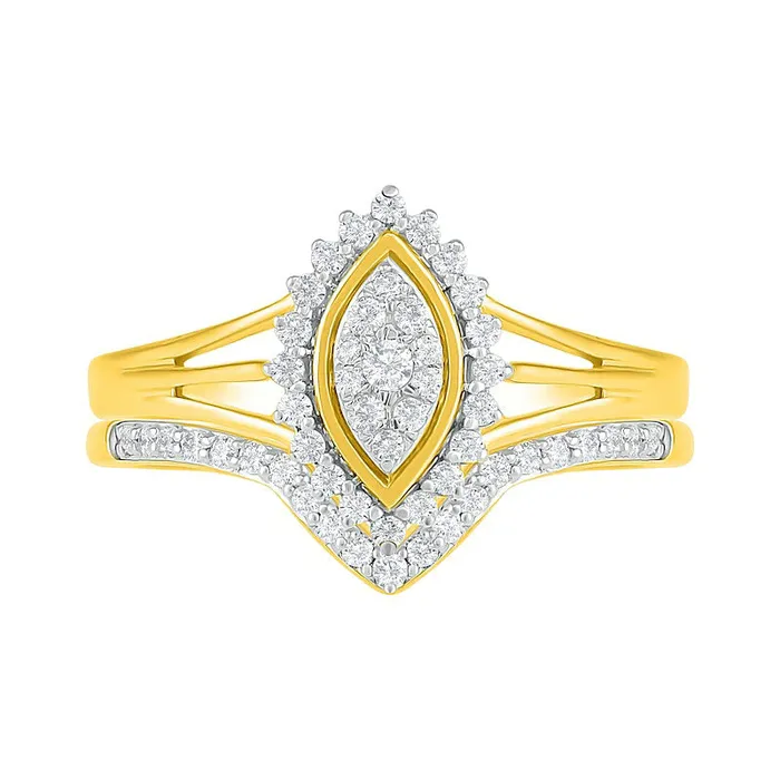 033 CT TW Composite Natural Diamond Marquise Frame Sunburst Bridal Engagement Ring Set in Solid 10K Yellow Gold Goldia Rings