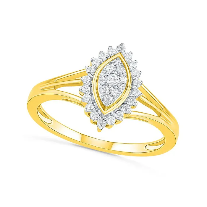 033 CT TW Composite Natural Diamond Marquise Frame Sunburst Bridal Engagement Ring Set in Solid 10K Yellow Gold Goldia Rings