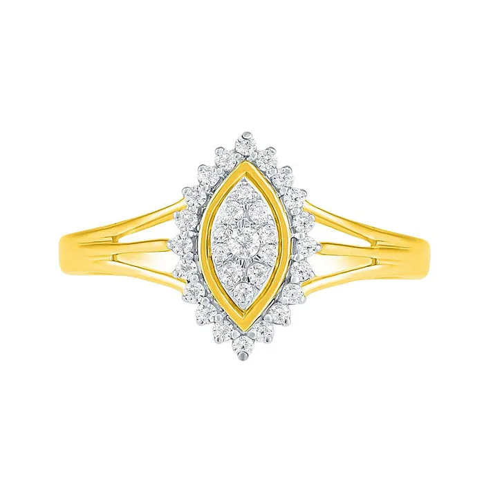033 CT TW Composite Natural Diamond Marquise Frame Sunburst Bridal Engagement Ring Set in Solid 10K Yellow Gold Goldia Rings
