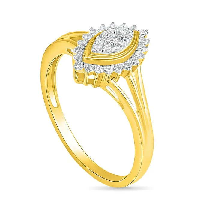 033 CT TW Composite Natural Diamond Marquise Frame Sunburst Bridal Engagement Ring Set in Solid 10K Yellow Gold Goldia Rings
