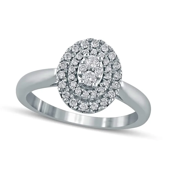 033 CT TW Composite Oval Natural Diamond Double Frame Engagement Ring in Solid 10K White Gold Goldia Rings
