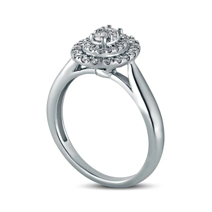 033 CT TW Composite Oval Natural Diamond Double Frame Engagement Ring in Solid 10K White Gold Goldia Rings