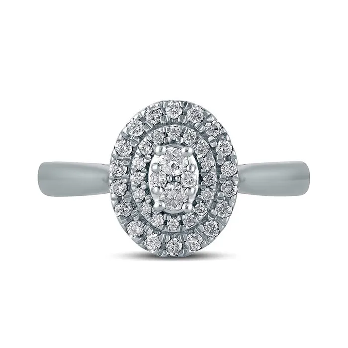 033 CT TW Composite Oval Natural Diamond Double Frame Engagement Ring in Solid 10K White Gold Goldia Rings