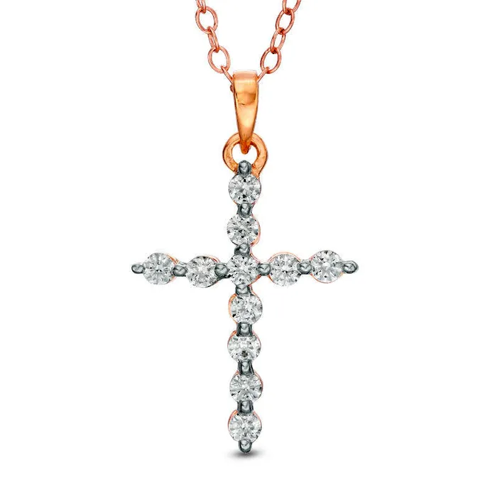 033 CT TW Natural Diamond Cross Pendant in 14K Rose Gold Goldia Necklaces