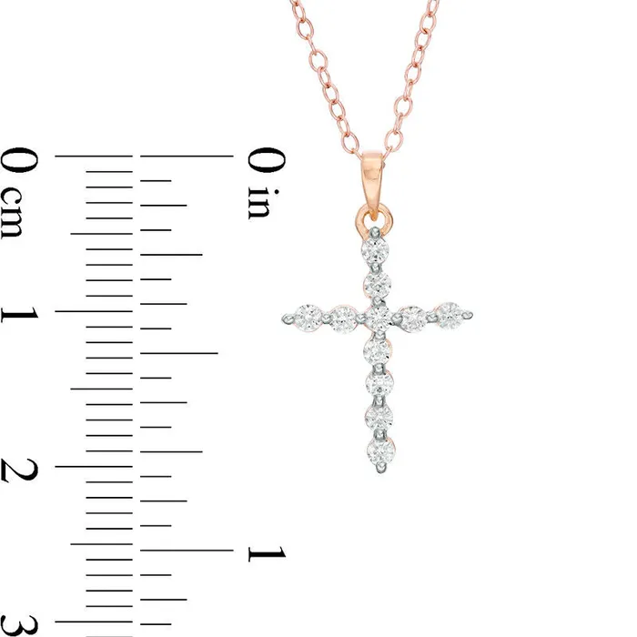 033 CT TW Natural Diamond Cross Pendant in 14K Rose Gold Goldia Necklaces
