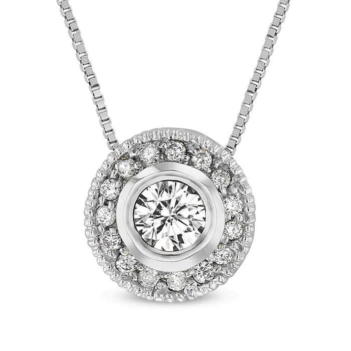 033 CT TW Natural Diamond Frame Antique VintageStyle Pendant in 14K White Gold ISI2 Goldia Necklaces