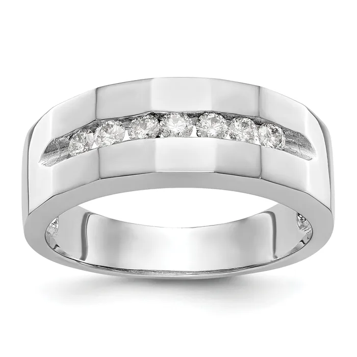 035ct CZ Solid Real 14K White Gold Mens Wedding Band Ring Goldia Rings