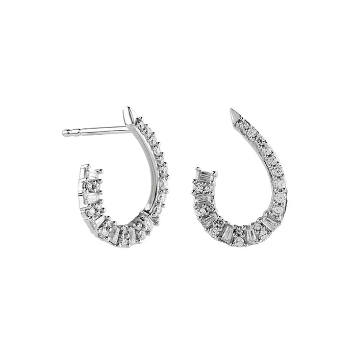 05 CT TW Diamond Front Facing JHoop Earrings in 10K White Gold Goldia Earrings