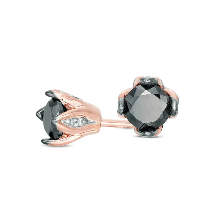 05 CT TW Enhanced Black and White Diamond Solitaire Stud Earrings in 10K Rose Gold Goldia Earrings