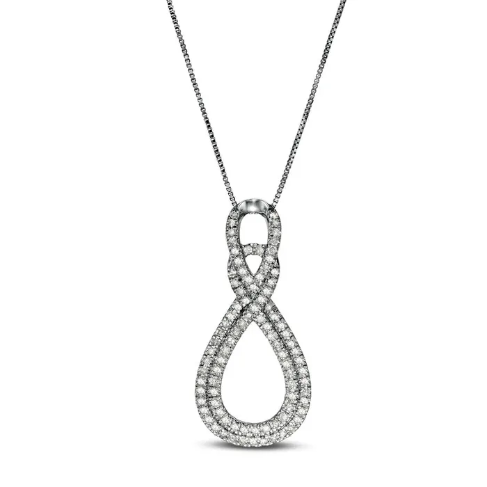 05 CT TW Natural Diamond Double Infinity Loop Pendant in 10K White Gold Goldia Necklaces