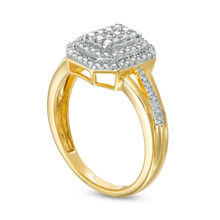050 CT TW Composite Natural Diamond Double Octagonal Frame Split Shank Ring in Solid 10K Yellow Gold Goldia Rings