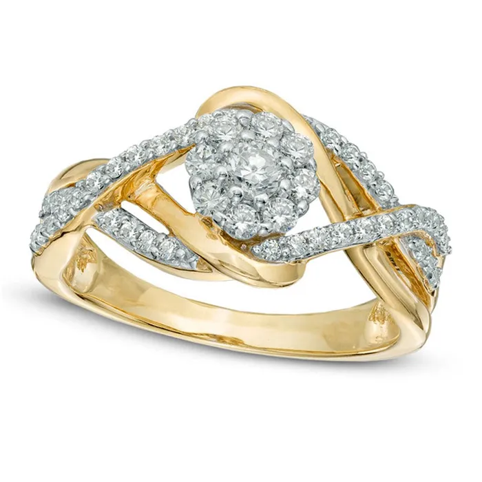 050 CT TW Natural Diamond Cluster Braid Engagement Ring in Sterling Silver and Solid 14K Gold Plate Goldia Rings